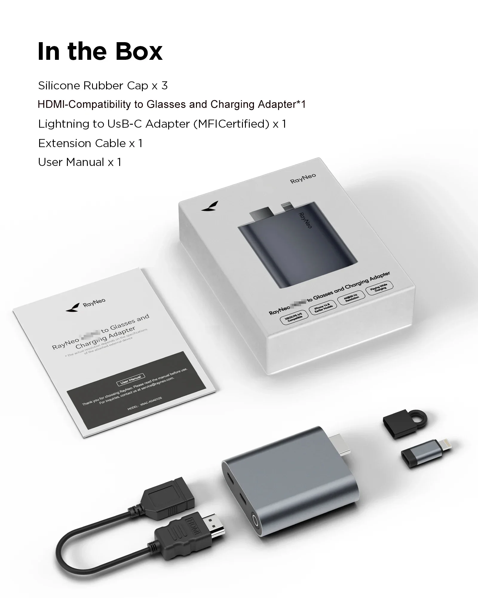 TCL RayNeo HDMI-متوافق مع النظارات ومحول الشحن لمحول نظارات RayNeo AR إلى وحدات التحكم بالألعاب، والكمبيوتر الشخصي، وهدية iPhone