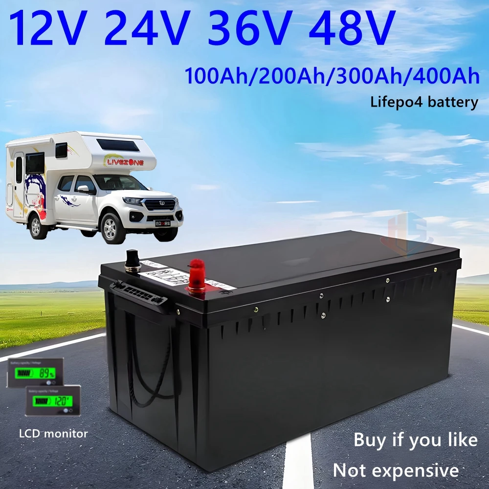 

HS 12V 24V 36V 48V 100AH 150Ah 200AH 300Ah 400Ah lifepo4 lithium battery bluetooth BMS APP for solar inverter EV Fishing boat