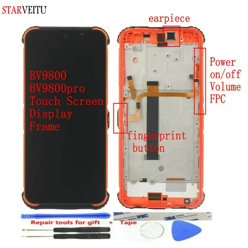 

Display for Blackview BV9800 Pro Touch Screen Frame LCD Fingerprint Sensor Button Earpiece Volume Power FPC Mobile Phones Parts