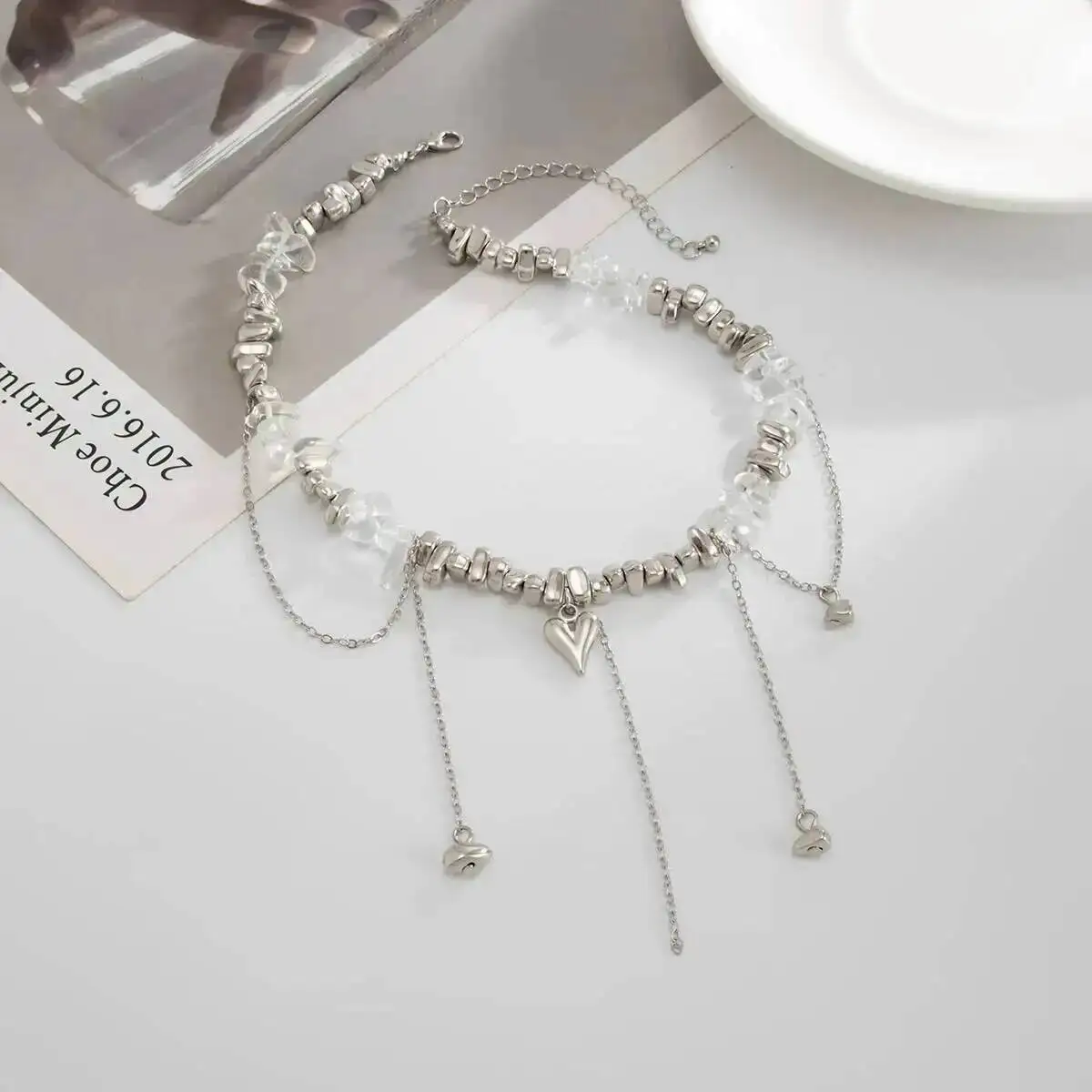 

Salircon Exquisite CCB Beaded Chain Necklace Women Trendy Love Heart Star Cross Pendant Necklace Ladies Charm Jewelry Gifts