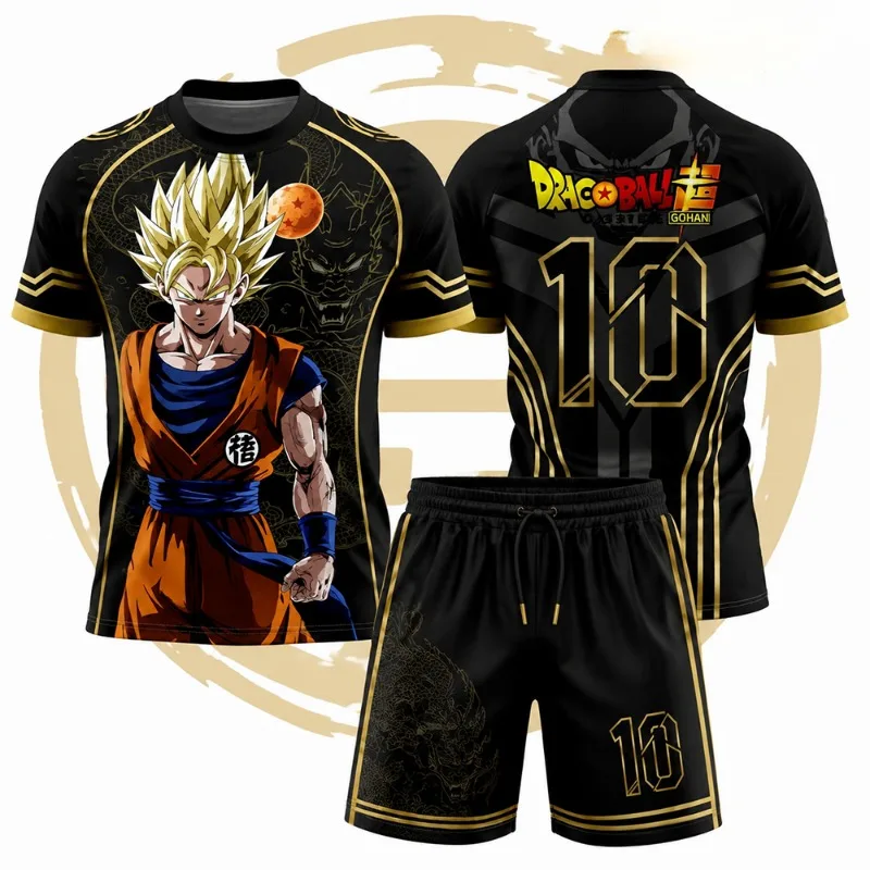 2026 Summer Dragon Ball Retro Fitness T-shirt Set Men's Oversized 3D Printed Short-sleeved Family Unisex Children's Sports Set