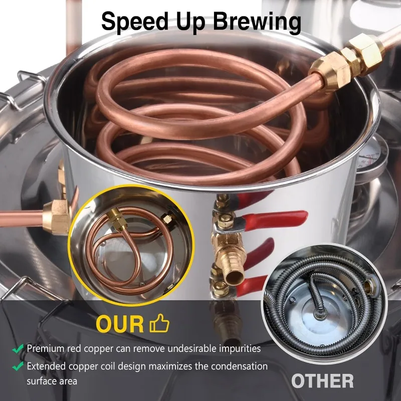 أداة تقطير الكحول سعة 19 لترًا، أنبوب نحاسي من الفولاذ المقاوم للصدأ، براندي ويسكي للمشروب المنزلي #4
