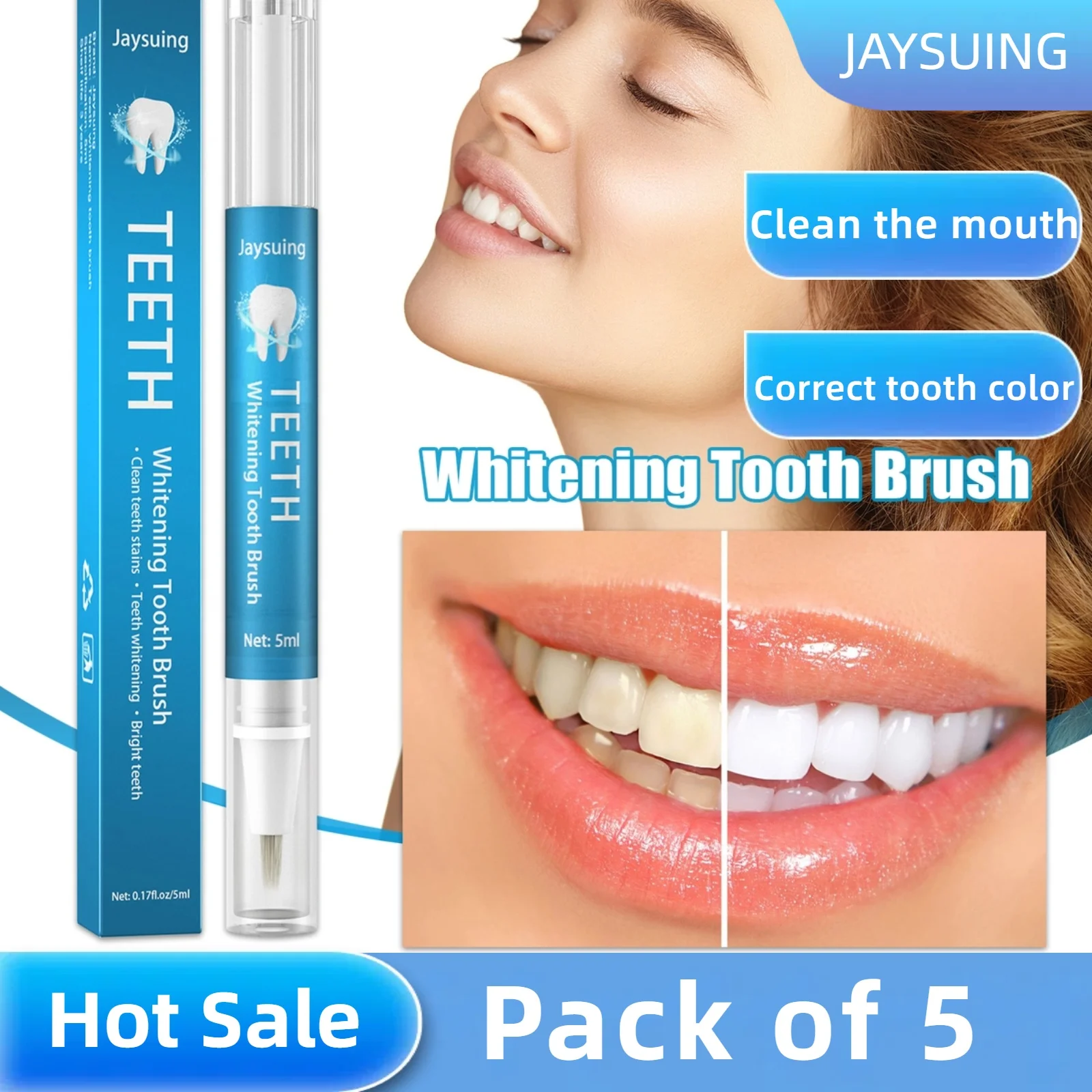 5pcs ที่มีประสิทธิภาพปากกาฟอกสีฟันฟันกาว Whitener Stain Remover Oral Hygiene Instant Smile ฟันทําความสะอาดเซรั่ม