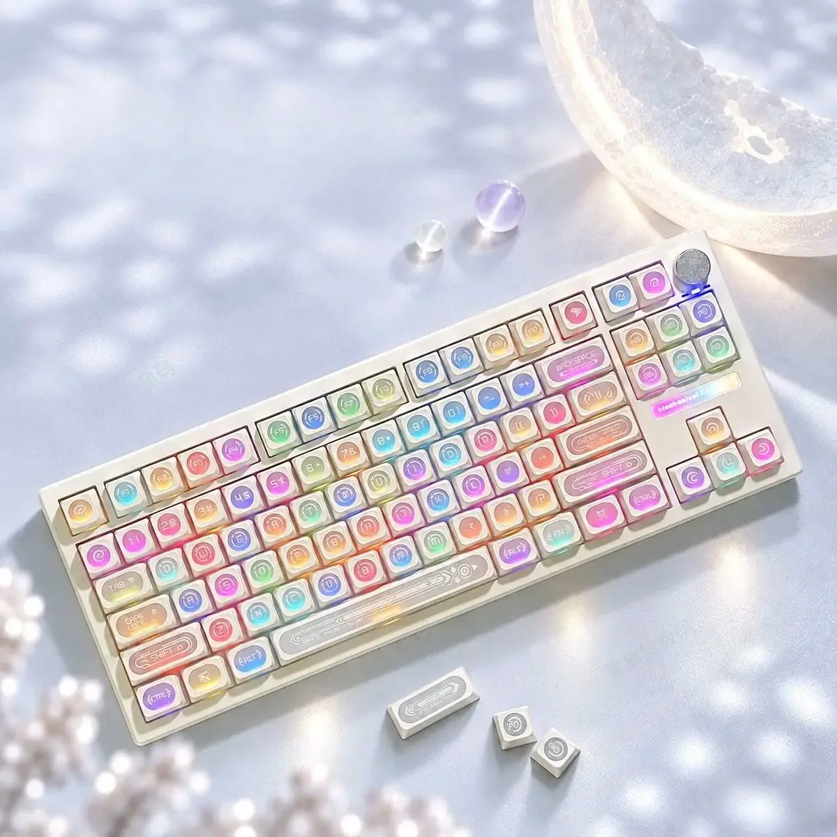 Opal MAX Keycaps Crescent Frosted Shine-Through Custom Keycaps Matte Surface for Alice Layout Mechanical Keyboards