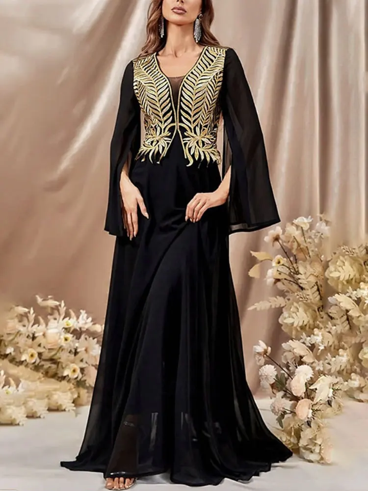 

A-Line Evening Gown Elegant Dress Wedding Christmas Sweep/ BrushTrain Long Sleeve V Neck chiffon with Glitter Appliques New