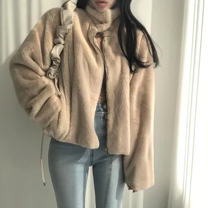 Damska ciepła kurtka z futerkiem Thiened, koreański styl, elegancka, jesienno-zimowa, nowa, prosta, retro, luźna, z charakterem, top, płaszcz damski.