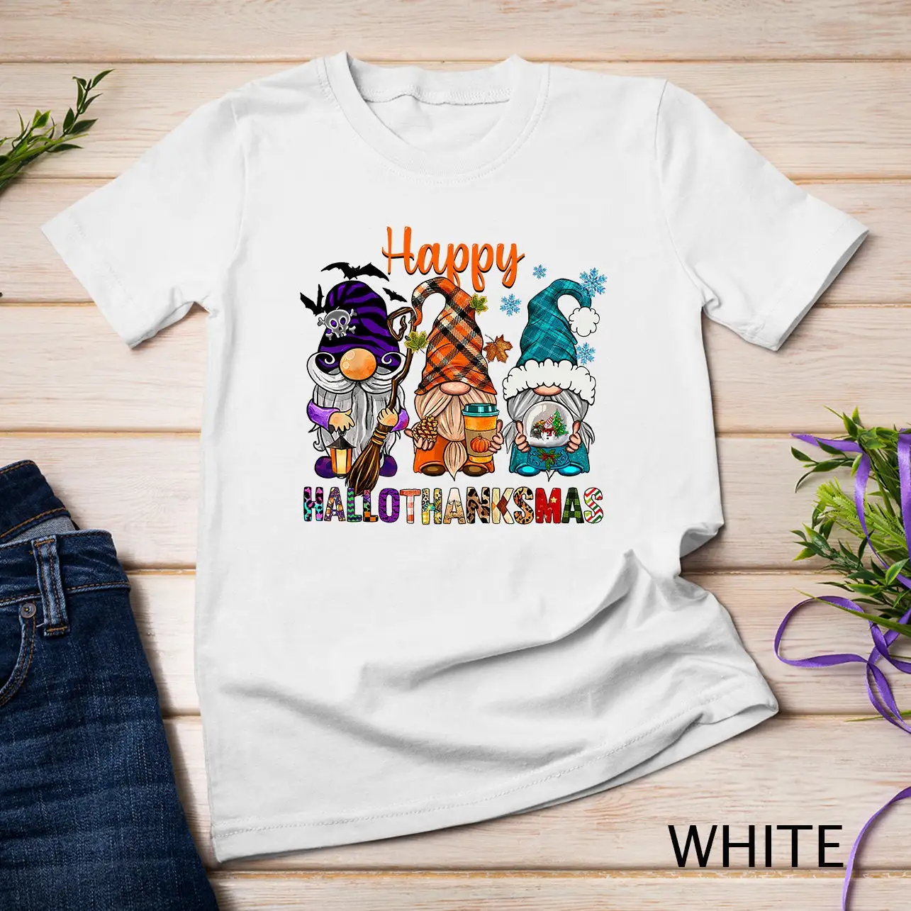 Hallo Thanks Christmas Happy Hallothanksmas Gnomes T Shirt Sweat