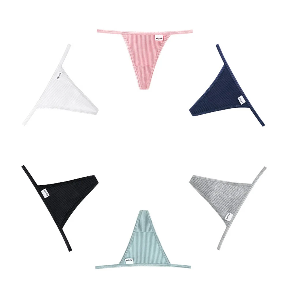 Women Breathable Cotton Thongs Sexy Low Waist G-strings T-back Underwear Solid Color Female Knickers Briefs