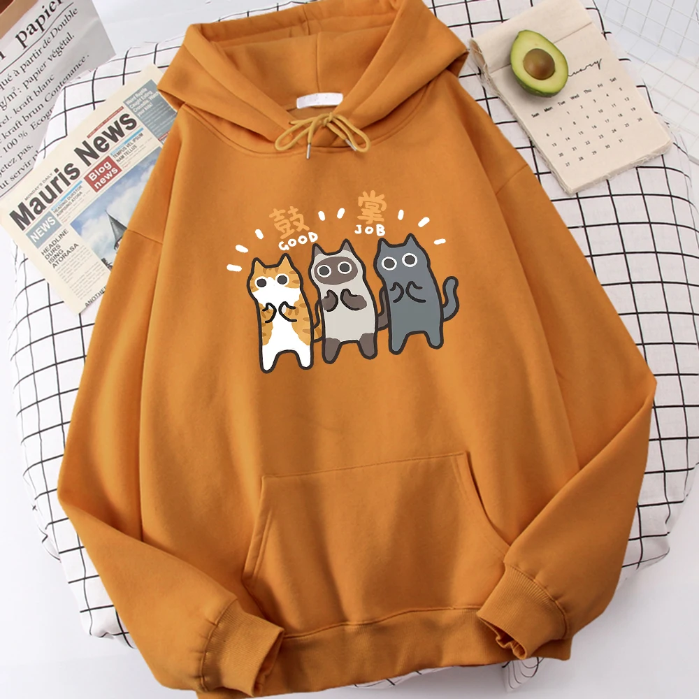 Three Cats Are Applauding And Cheering Mans Wei Clothing Comfort Vigor Hoody Leisure Sports Sweatshirt Youth Versatile Clothes