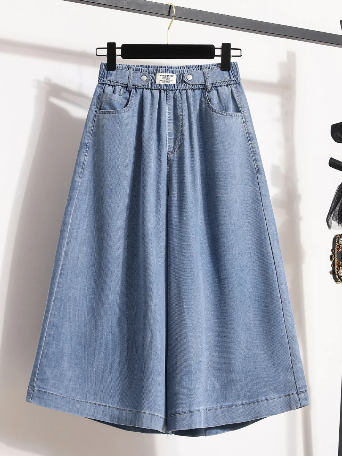 

plus Size Women's Summer Spring Loose Fit Wide Leg Seven Inch Silk Denim Pants High Waist Thinming Jeans L4XL