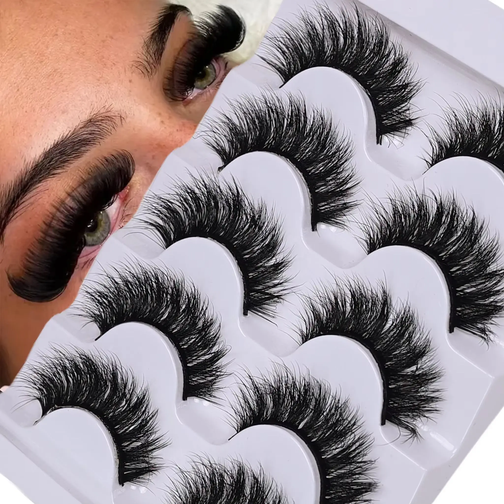 5 Paar dramatisch voluminöse, dicke künstliche Wimpern, flauschig, langlebig, natürlich aussehende, falsche Wimpern für verbessertes Augen-Make-up