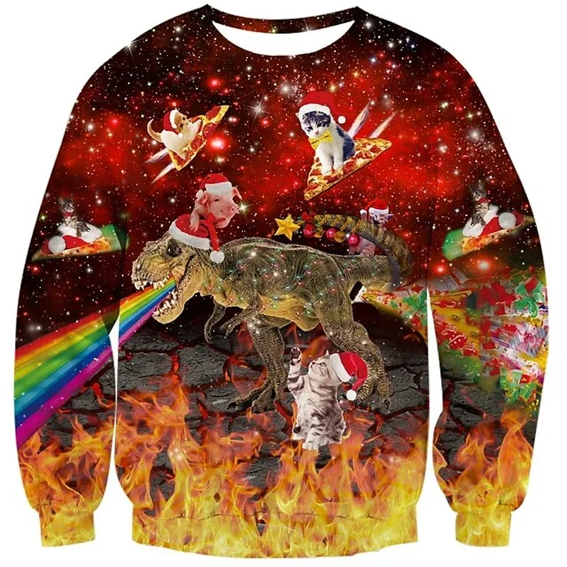3D Printed Cat Pizza Pattern Sweatshirt Unisex Christmas Christmas Hoodie plus Size Streetwear Jumpers for Men And Women view 3