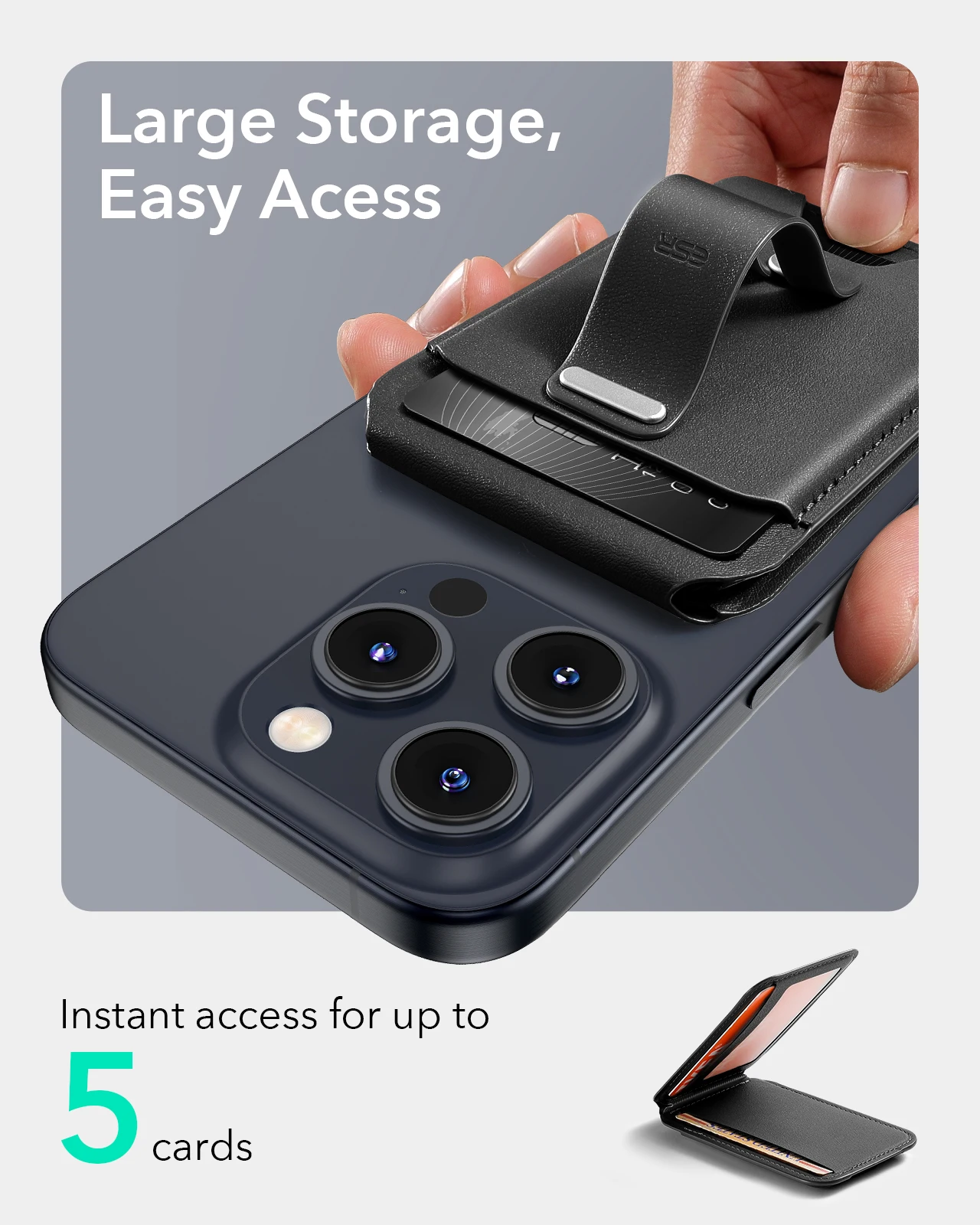 ESR for MagSafe Wallet 5 Card Holder for Phone Case RFID Blocking Magnetic Wallet for iPhone 17/16/15/14/13&Samsung S26/S25/24