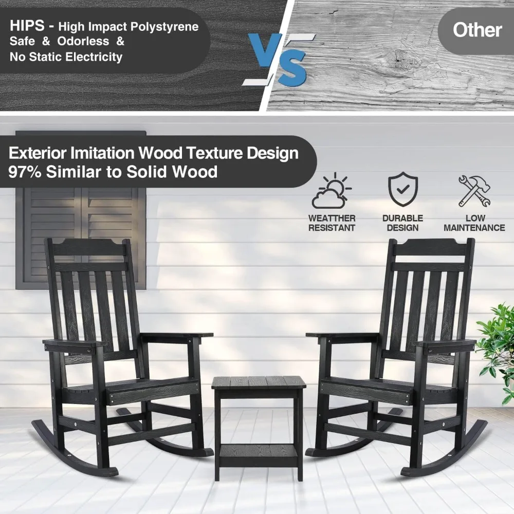 Weather-Resistant Outdoor Poly Lumber Rocking Chair for Porch, Patio, Deck, and Garden