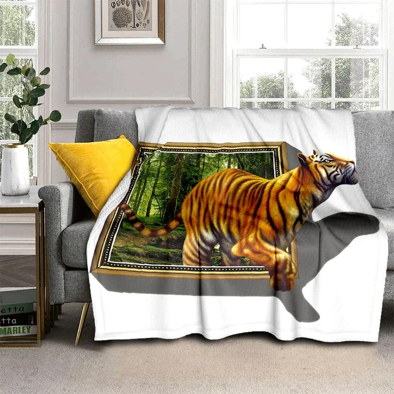 Wild Forest Animal Tiger Fleece Flannel Throw Blanket Super Soft Lightweight Warm for Bedroom Couch Sofa Blanket King Queen Size
