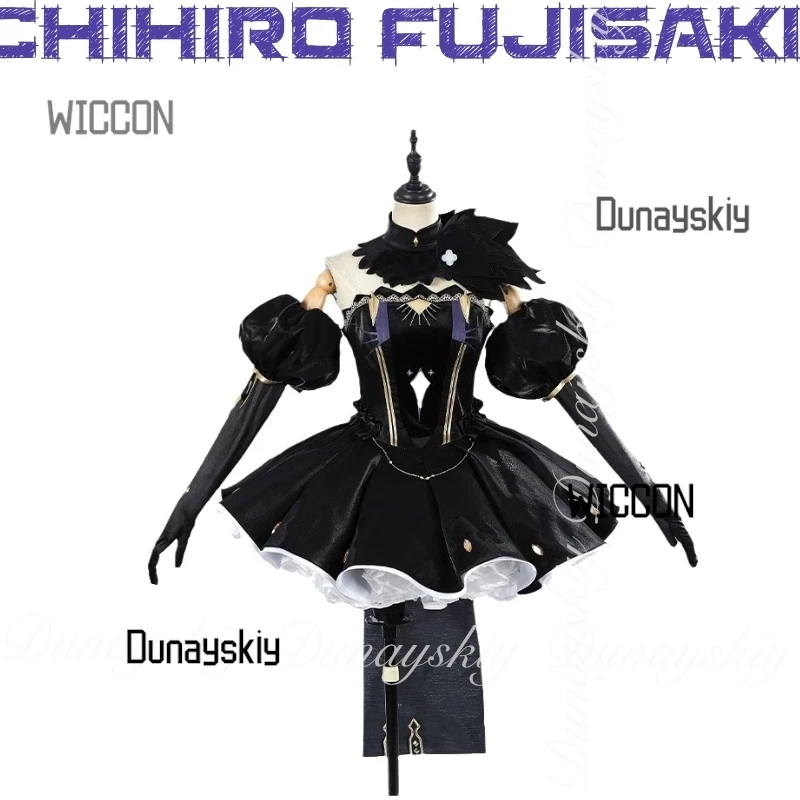 Fatee Order  Game Space Ereshk cos igal Cosplay With Blue-purple Double Ponytail Wig With Black Dress Cosplay Costume All Set