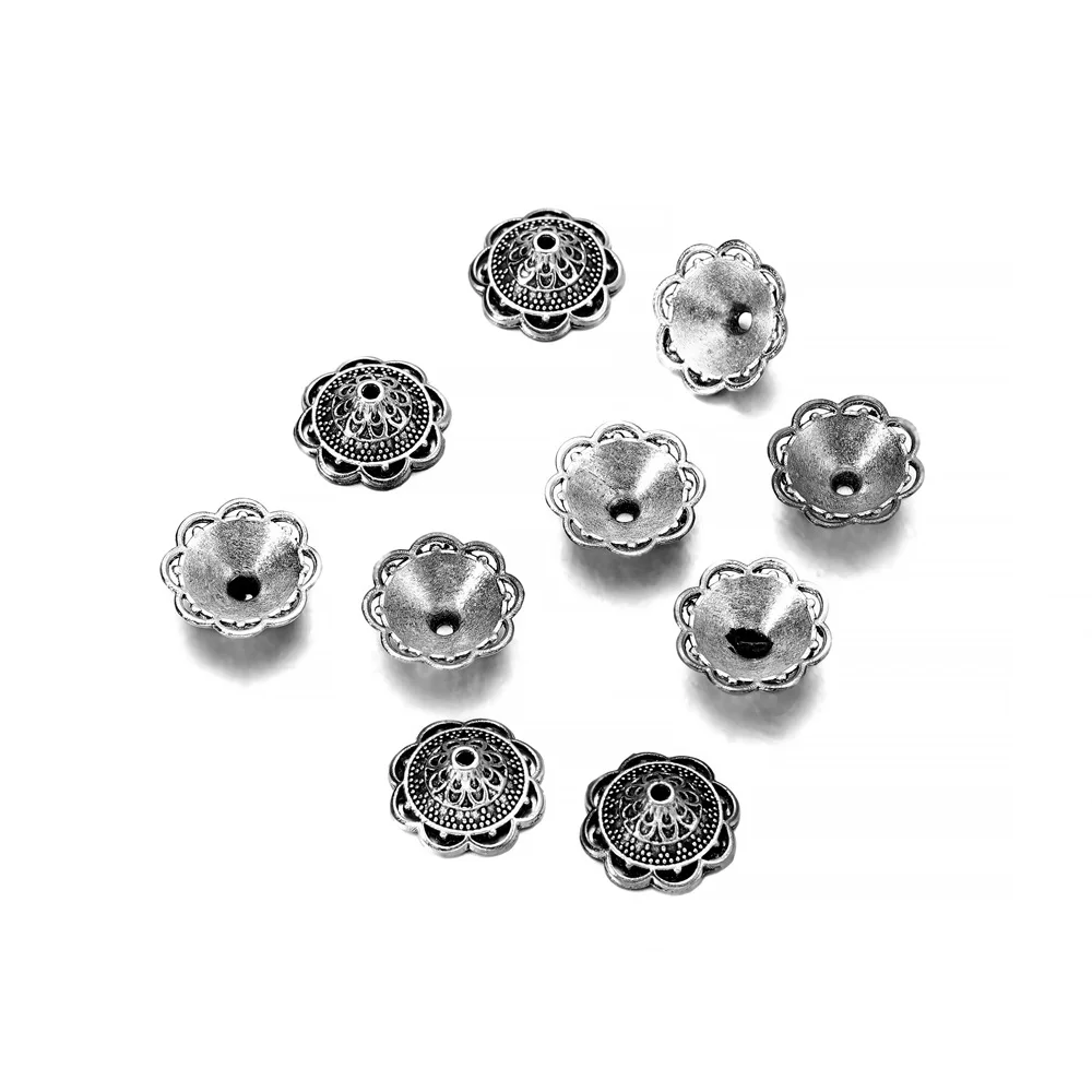 

20pcs/Lot 14mm 8 Petals Antique Carved Flower Metal Bead End Caps For Jewelry Making Findings Needlework Diy Accessories