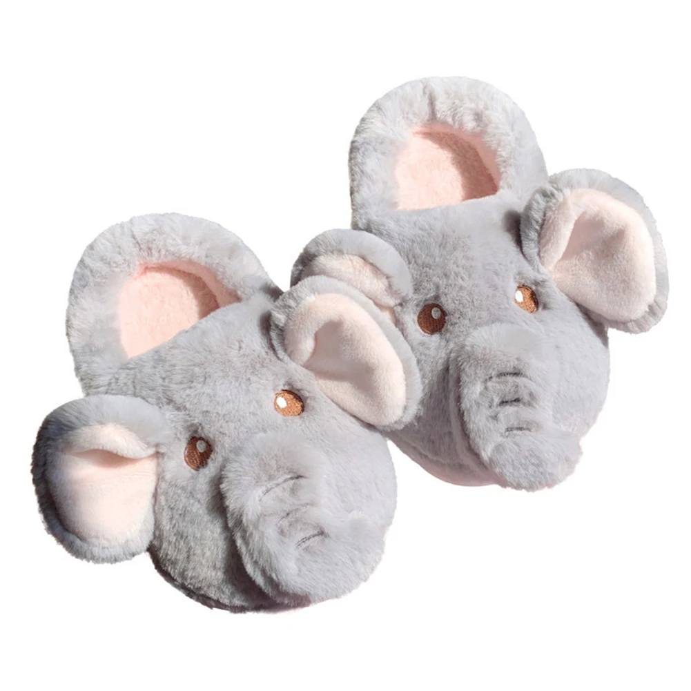 Plush Elephant Slippers Closed Toe Slippers Cute Fluffy Couple Slippers Comfortable Furry Animal Slippers Non-Slip for Men Women