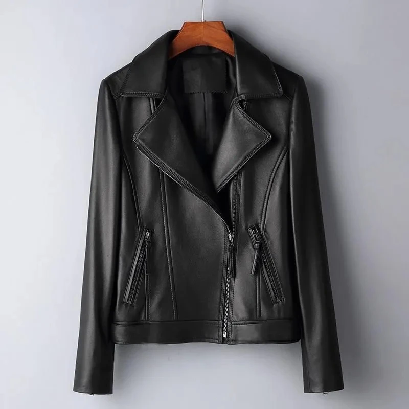 6XL Large Size Short Leather Jacket 2024 New Women Spring Autumn Slim Motorcycle Jacket Lapel Zipper Female Faux Leather Coat