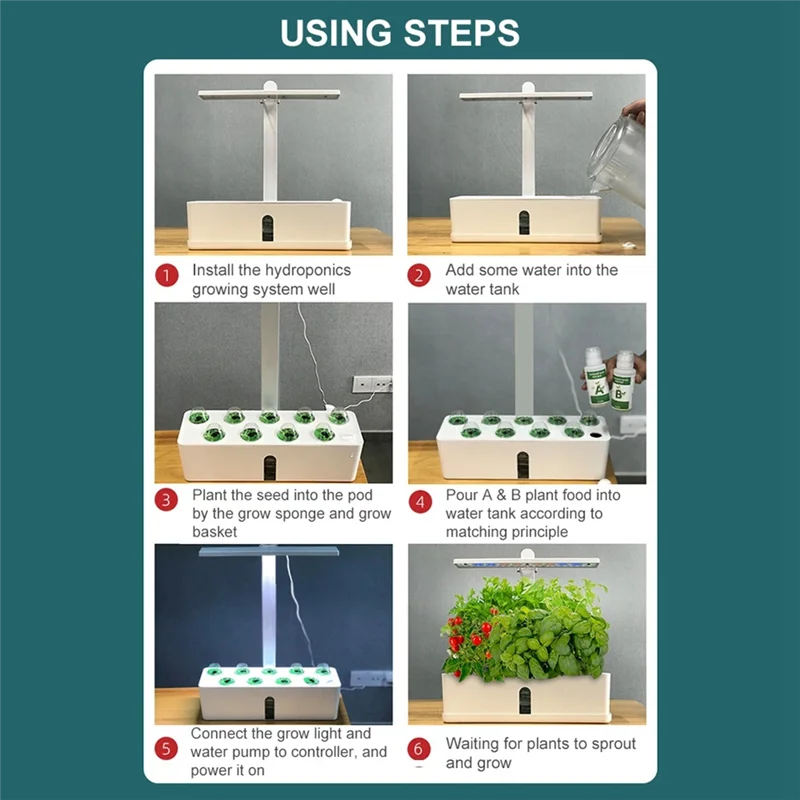 AF90-Hydroponics Growing System Automatic Timing Indoor Garden Kit 9 Pods Height Adjustable 15W LED Grow Lights EU Plug
