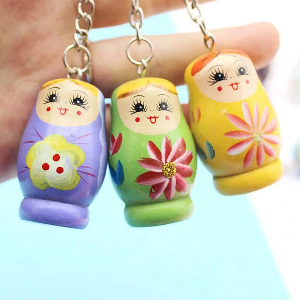 3Pcs Matryoshka Russian Dolls Key Rings Keychains Russian Dolls Matryoshka Lovely Key Holder Hanging Pendant Wooden Keyring