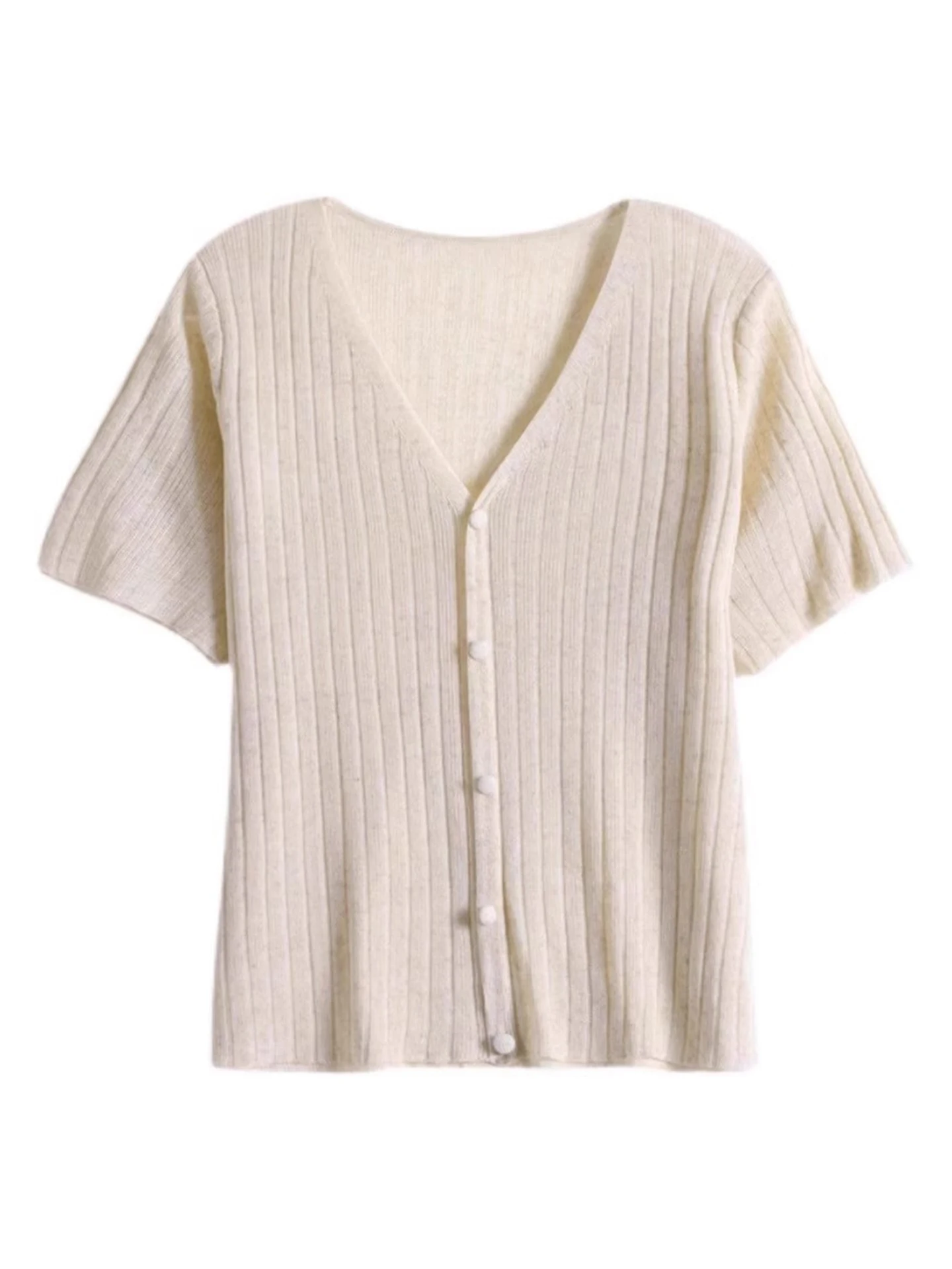 Kardigan damski z dzianiny w stylu koreańskim, letni, cienki, oddychający, modny, jednolity kolor, luźny krój, zapinany na guziki.