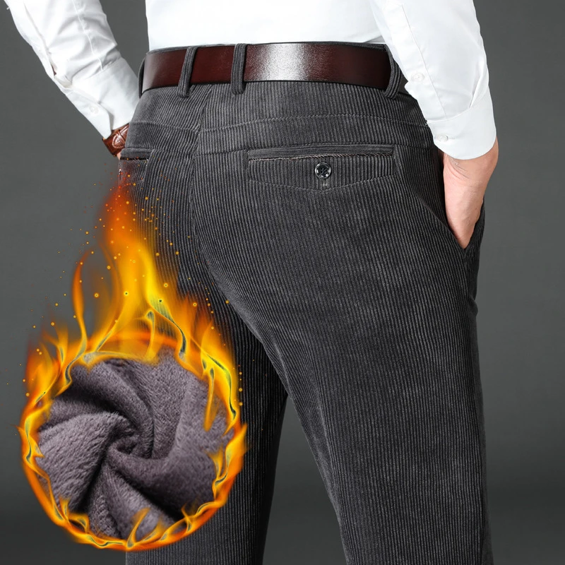 

Winter Men's Thick Warm Corduroy Casual Pants Business Fashion Classic Style Fitted Version Fleece Trousers Male Brand Clothing