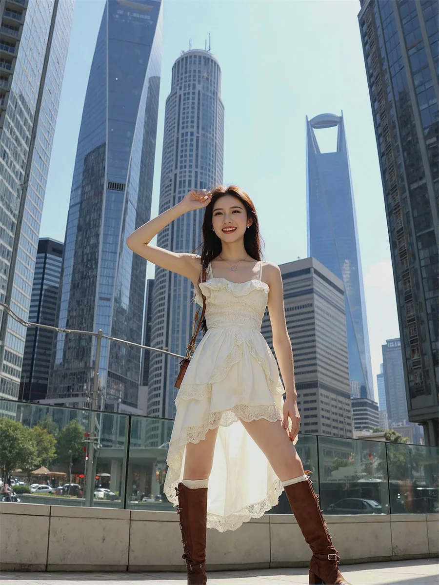 レディースドレス Aライン レースアップ フリルエッジ オンブレ ローカット シャイニー サークル パッチワーク 透かし花柄裏地 シルバーチャーム アシンメトリー