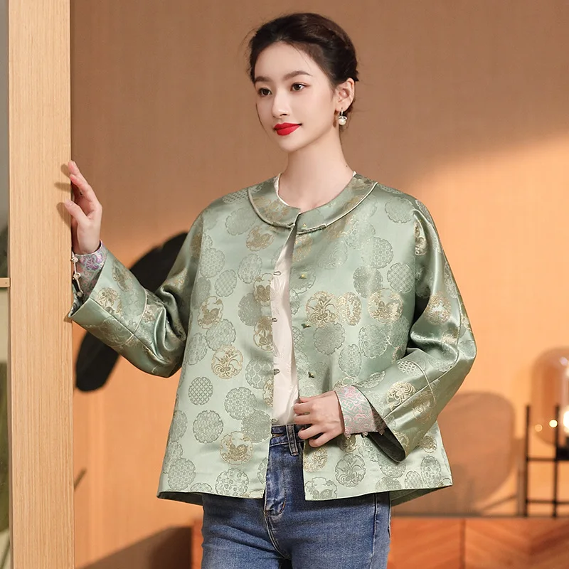 

High-end Spring Autumn Top Chinese Tang Attire Retro Jacquard Elegant Lady Loose Coat Female S-XXL