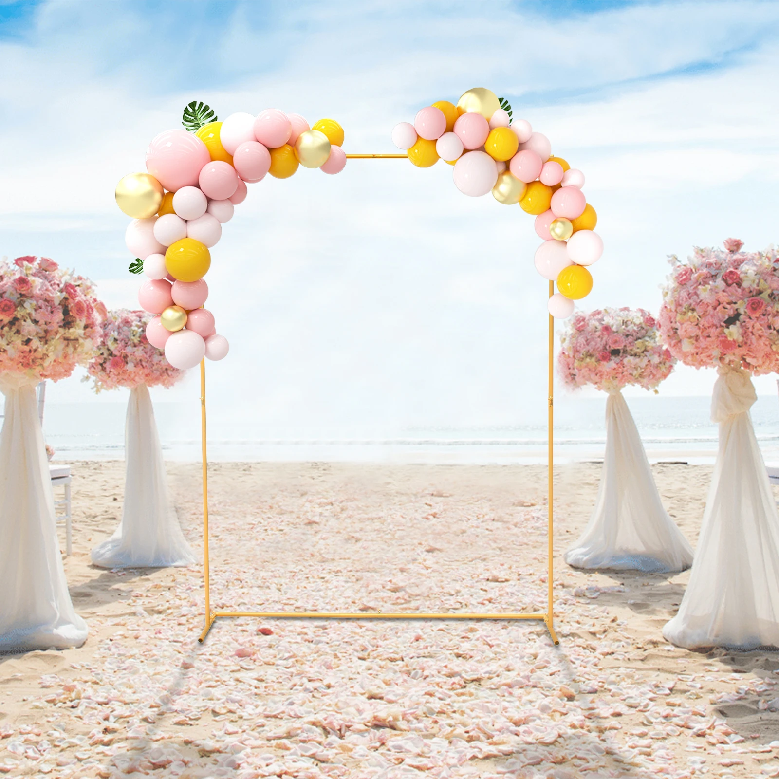 LOYALHEARTDY Gold Wedding Arch Stand Square Garden Metal Ceremony Backdrop Shelf Outdoor & Indoor Reusable Iron Frame