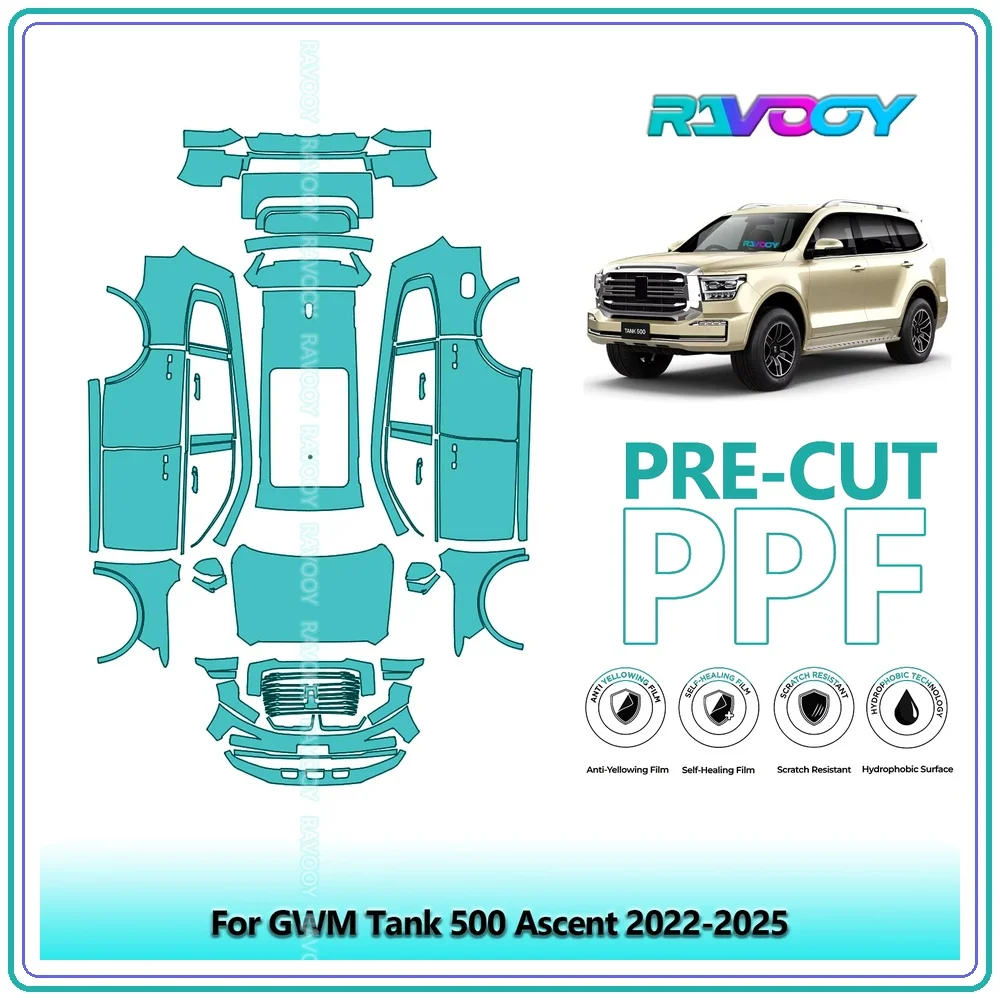 RAVOOY 8.5Mil Custom-Fit Precut TPU PPF Full Vehicle Clear Bra Stone Guard EU UK For GWM Tank 500 Ascent 2022-2025