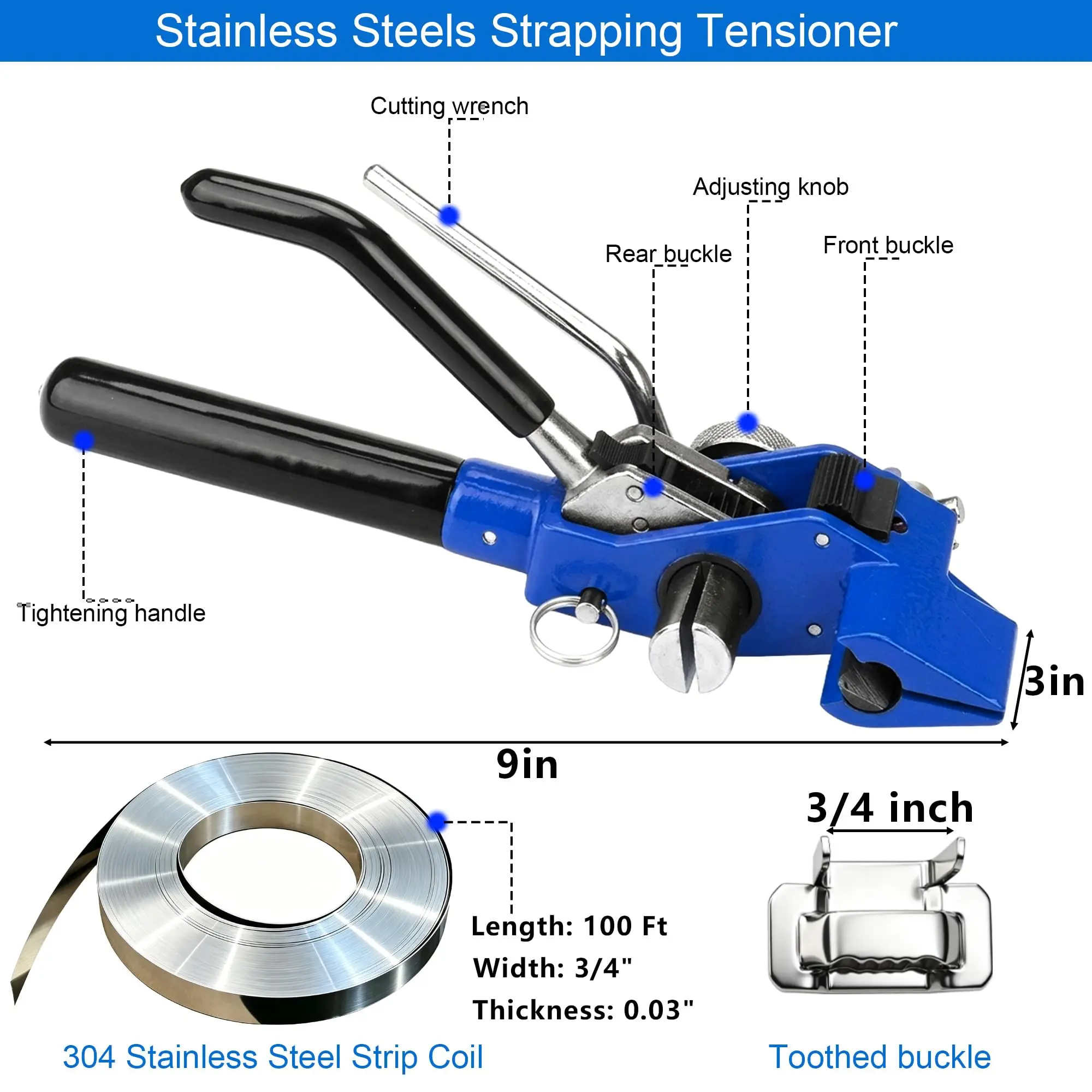 Banding Strapping Kit 200 Ft Length 304 Stainless Steel Strapping 100 Metal Buckle with Gloves for Pallets Logistics Warehouse