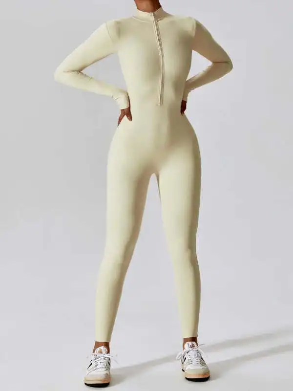 ストリートスタイル ハイウエスト ロング丈 ジップアップ ジャンプスーツ レディース 無地 カジュアルパンツ おしゃれで快適なボディフィット