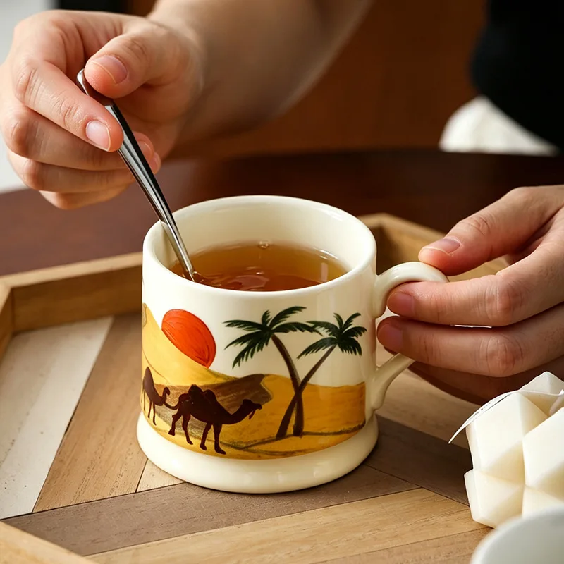 Retro Desert Camel Ceramic Water Cup Retro Afternoon Tea Porcelain Cup Household Breakfast Milk Oatmeal Cup Couple Mug Decor