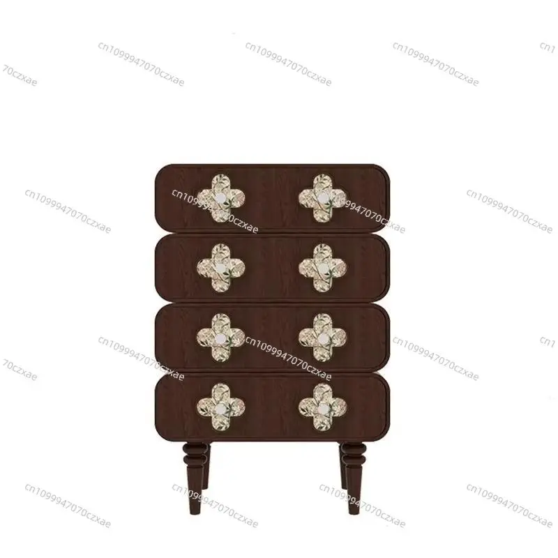 

French Vintage 4-Leaf Clover Solid Wood Cabinet, Retro Drawer Storage Cabinet for Living Room Bedroom