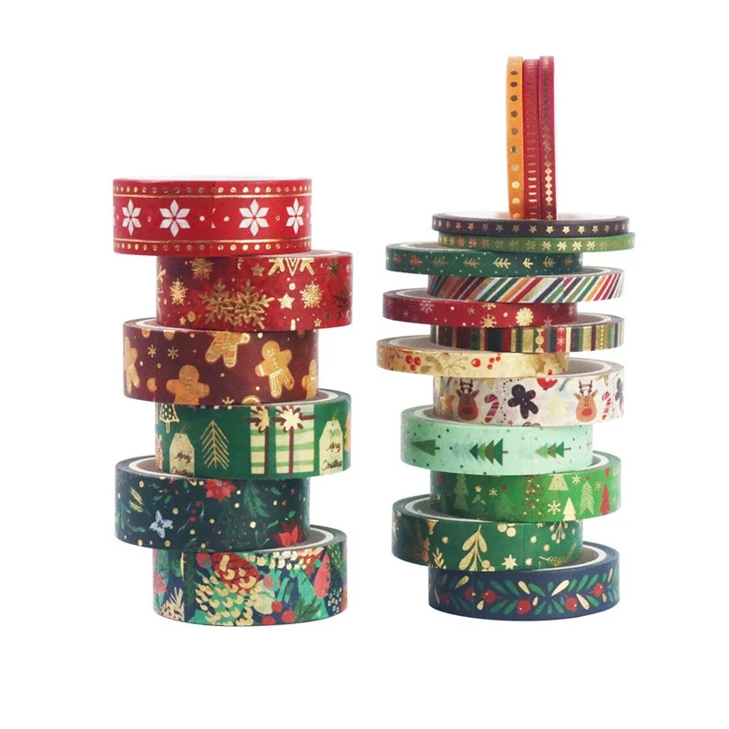 21pcs Merry Christmas Washi Tapes Set Gold Foil Slim Adhesive Masking for Diary Album Home Celebration Decoration A7186