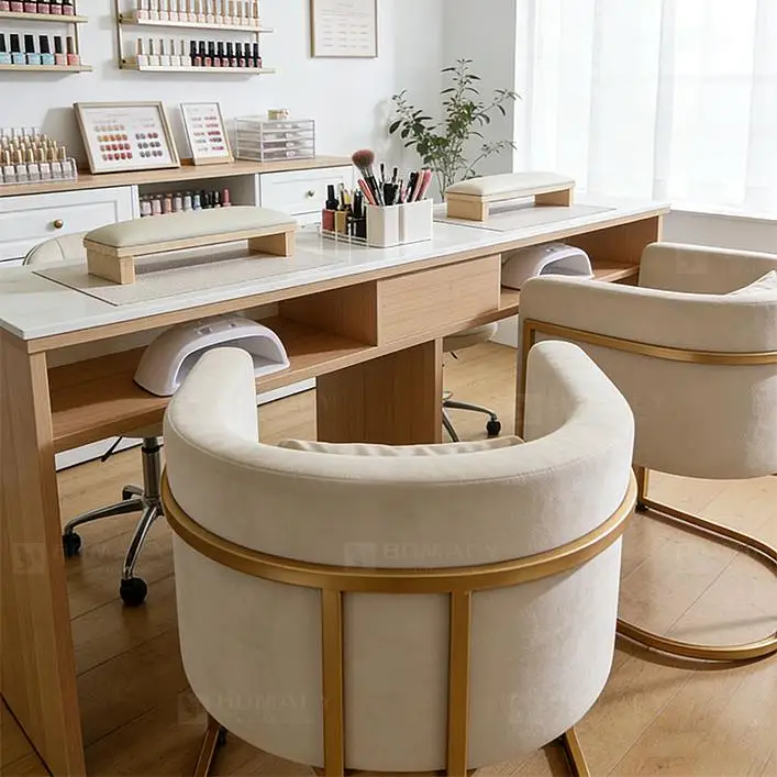 Popular Velvet White Nail Manicure Nail Table With Drawer Marble Desktop Modern Salon Beauty Store Manicure Chairs Table Sets