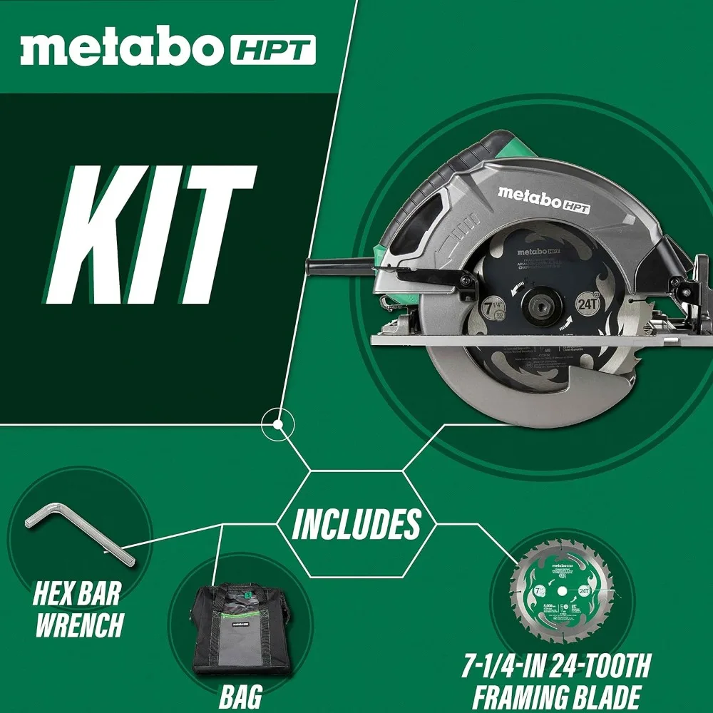 Metabo HPT 7-1/4-Inch Circular Saw Kit | 6,000 Rpm, 15-Amp Motor | Integrated Dust Blower | 24T Premium Framing