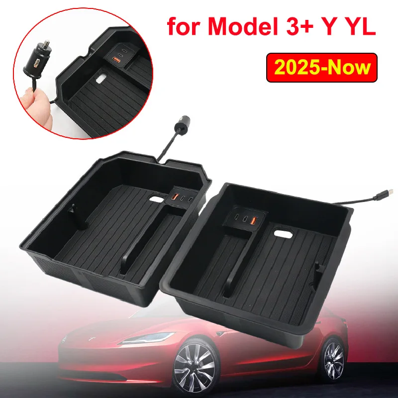 Für Tesla Model 3+ Y YL Juniper Highland 2025 2026 Konsolen-Armlehnen-Aufbewahrungsbox USB-Ladehub Typ-C Erweiterungsdock
