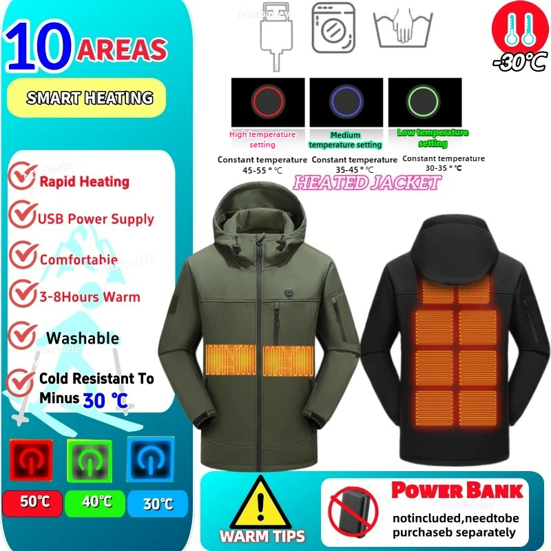 USB Heated Snow Windbreaker Men 2025 Winter Electric Heated Thermal Waterproof Jackets Women Hiking Ski Self Heating Parka Coat