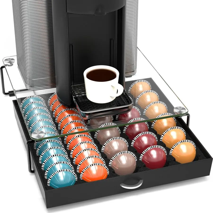 

Органайзер для капсул Nespresso Vertuo из закаленного стекла, на 30 больших или 60 малых капсул, черный