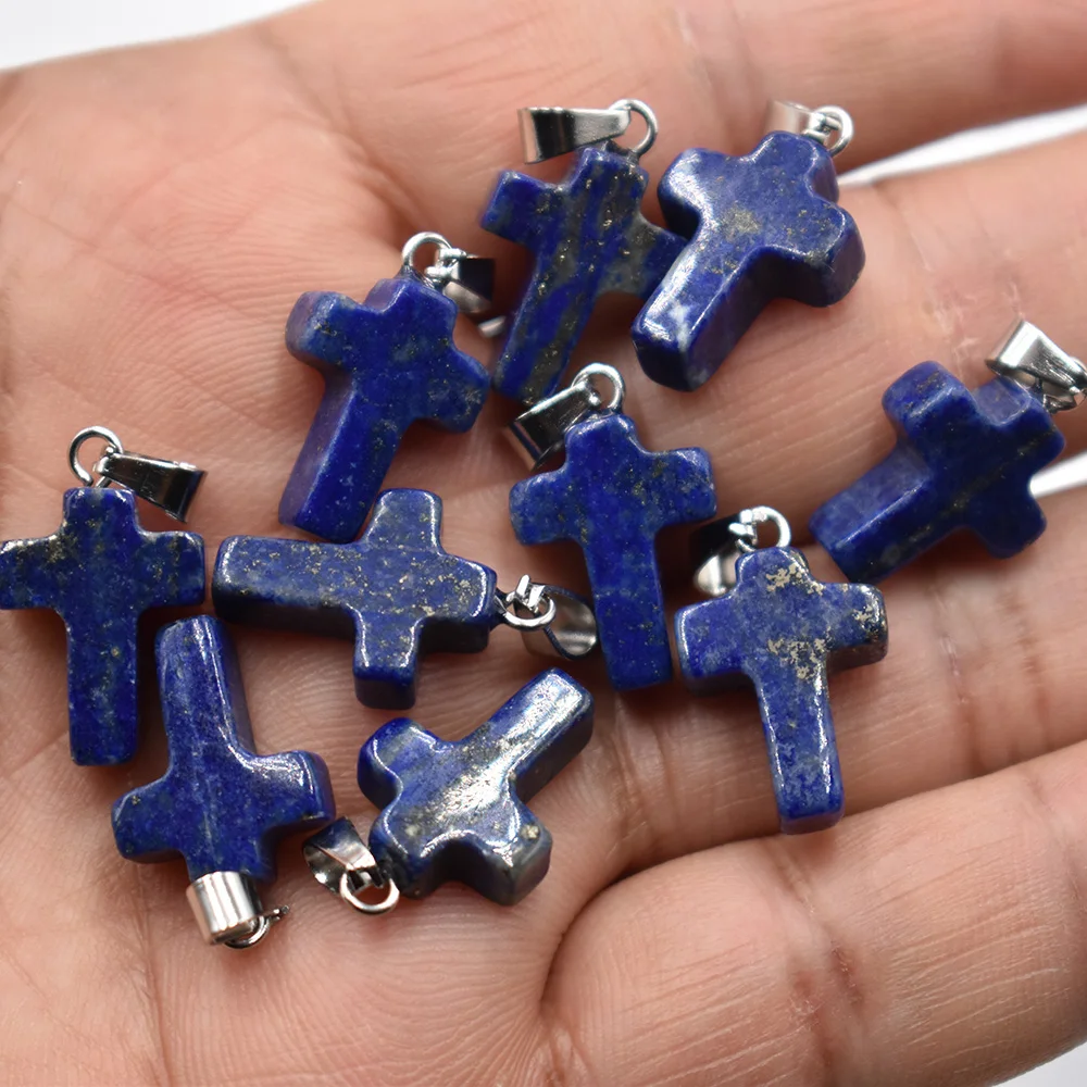 Großhandel 50 Stück/Lot Mode 12x16mm Natürlicher Tigerauge-Stein Rosenquarz Kreuzanhänger Charms Ohrringe Halsketten Schmuckherstellung – Detail 3