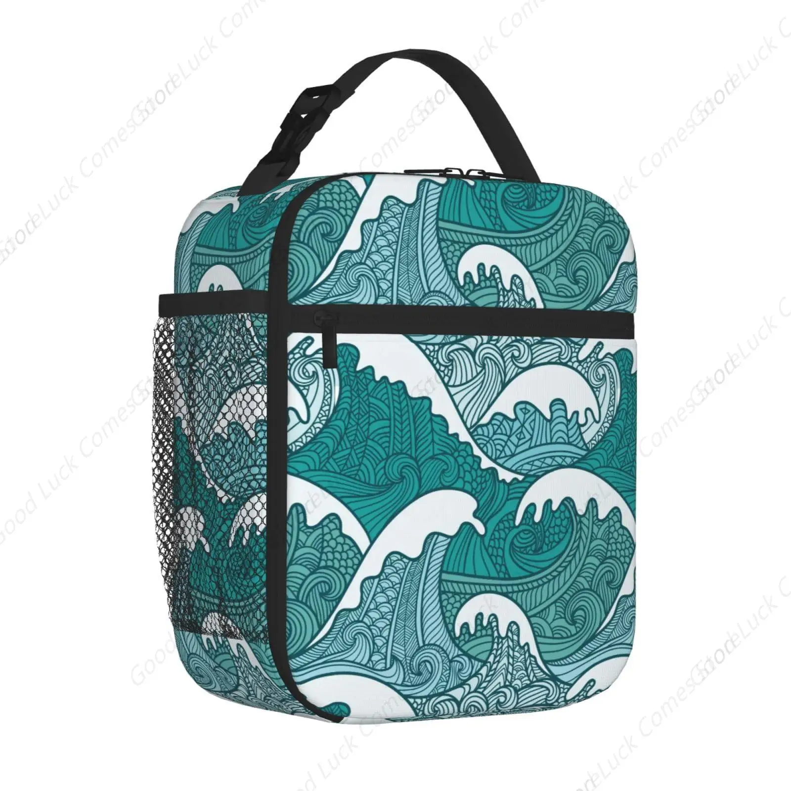 Wave Insulated Lunch Bag,Kids Lunch Box For Girls Boys Teen,Kid Lunch Box Containers Cooler Bag With Front Pocket For Women Men