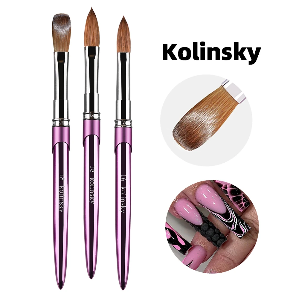 Sweet-Z 100% Kolinsky Acrylic Nail Brush Size 2-18 Pink Purple Copper Metal Handle High Quality Drawing Brush for Acrylic Powder