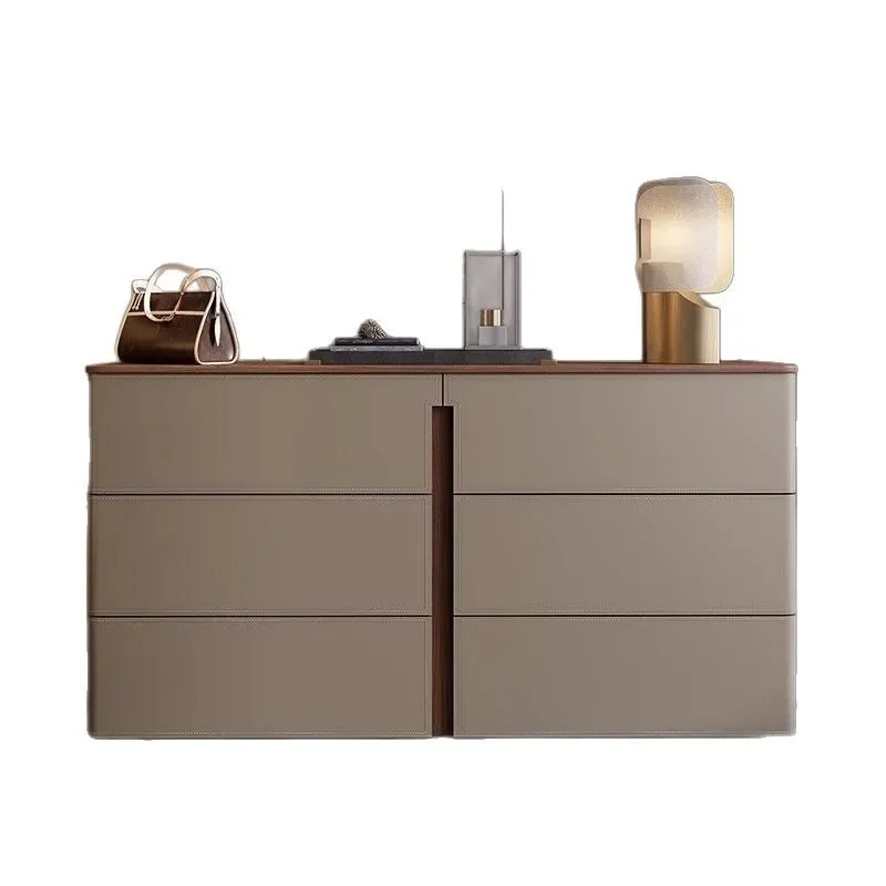 

Home six-bucket high TV modern saddle leather dining side bedside storage solid wood side