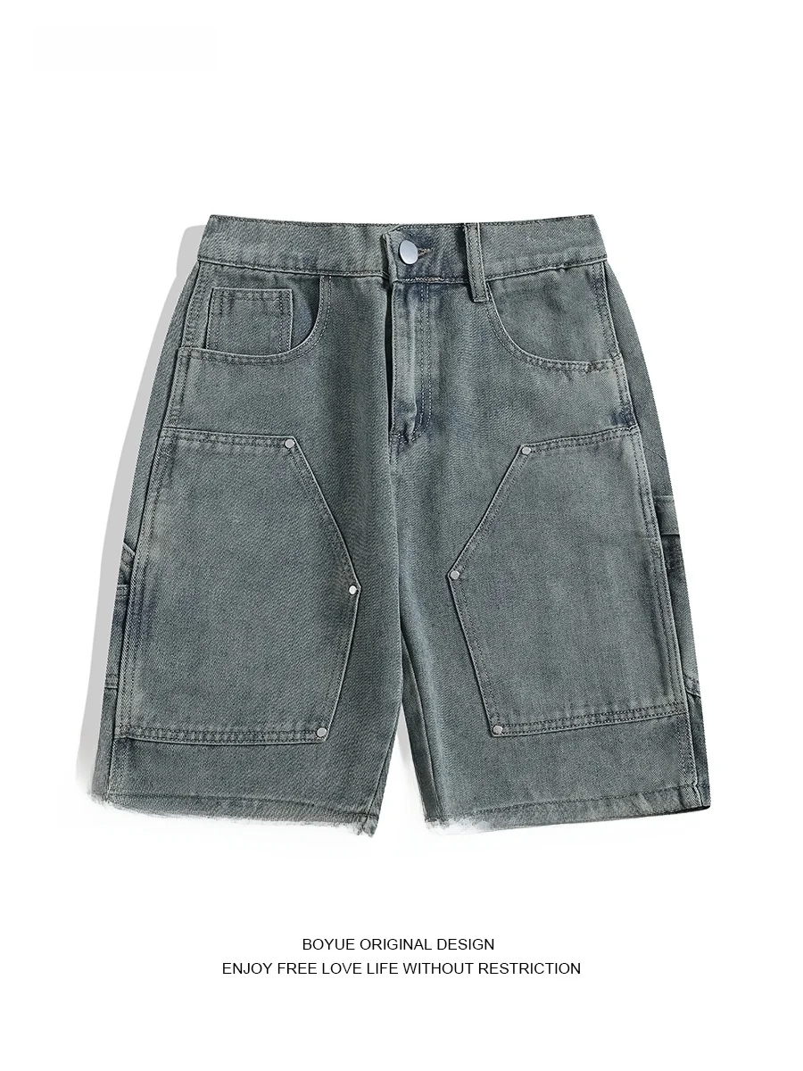 

Джинсы Boyue прямого кроя для подростков, с эластичным поясом, длина 5 дюймов, летняя модная трендовая одежда