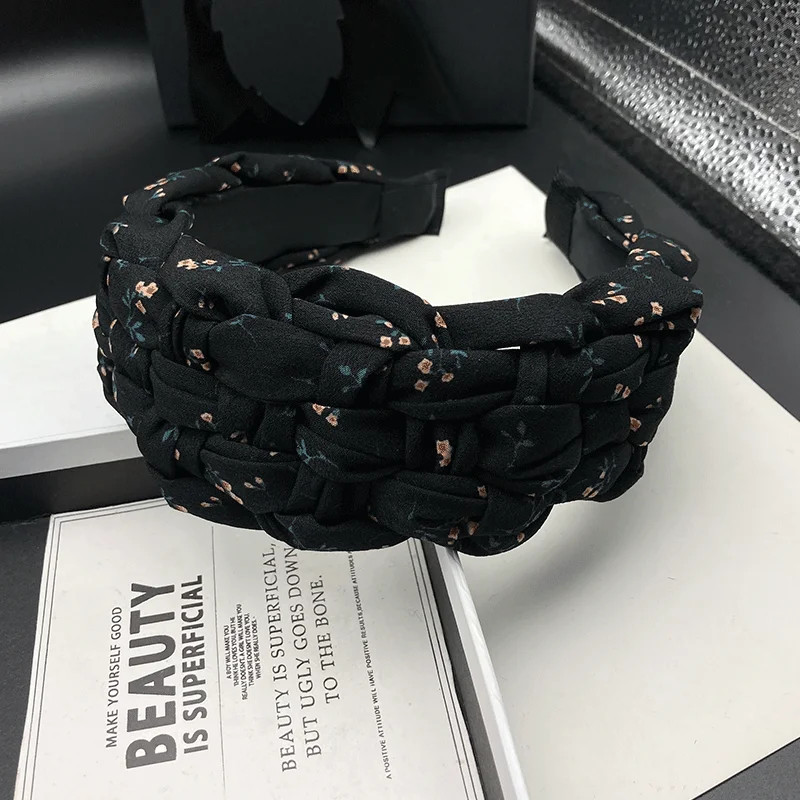 Schwarzes Blumen-Haarband, Damen-Haarband mit hohem Schädelkranz, gewebtes Haarband für Erwachsene, breites Haarband zum Haare fixieren, Haarband zum Gesichtwaschen – Detail 5