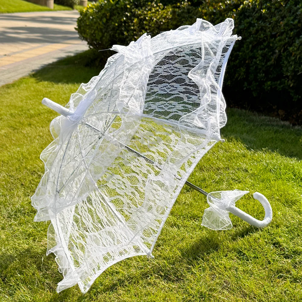 Weißer Spitzen-Sonnenschirm, Teeparty-Deko, Geburtstagsparty-Zubehör, Vintage-Hochzeitsaccessoires für Brautjungfern, Geschenk, Foto-Requisiten – Detail 1
