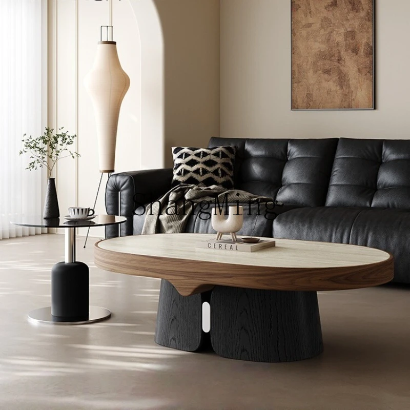 

FG medieval style coffee table combination oval travertine living room household small apartment coffee table high sense
