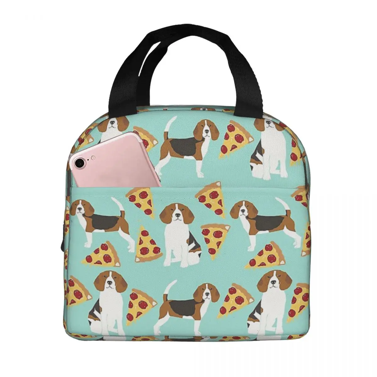 Lunch Bags for Women Kids Beagles Love Pizza Dog Thermal Cooler Waterproof Picnic Food Funny Polyester Lunch Box Bento Pouch